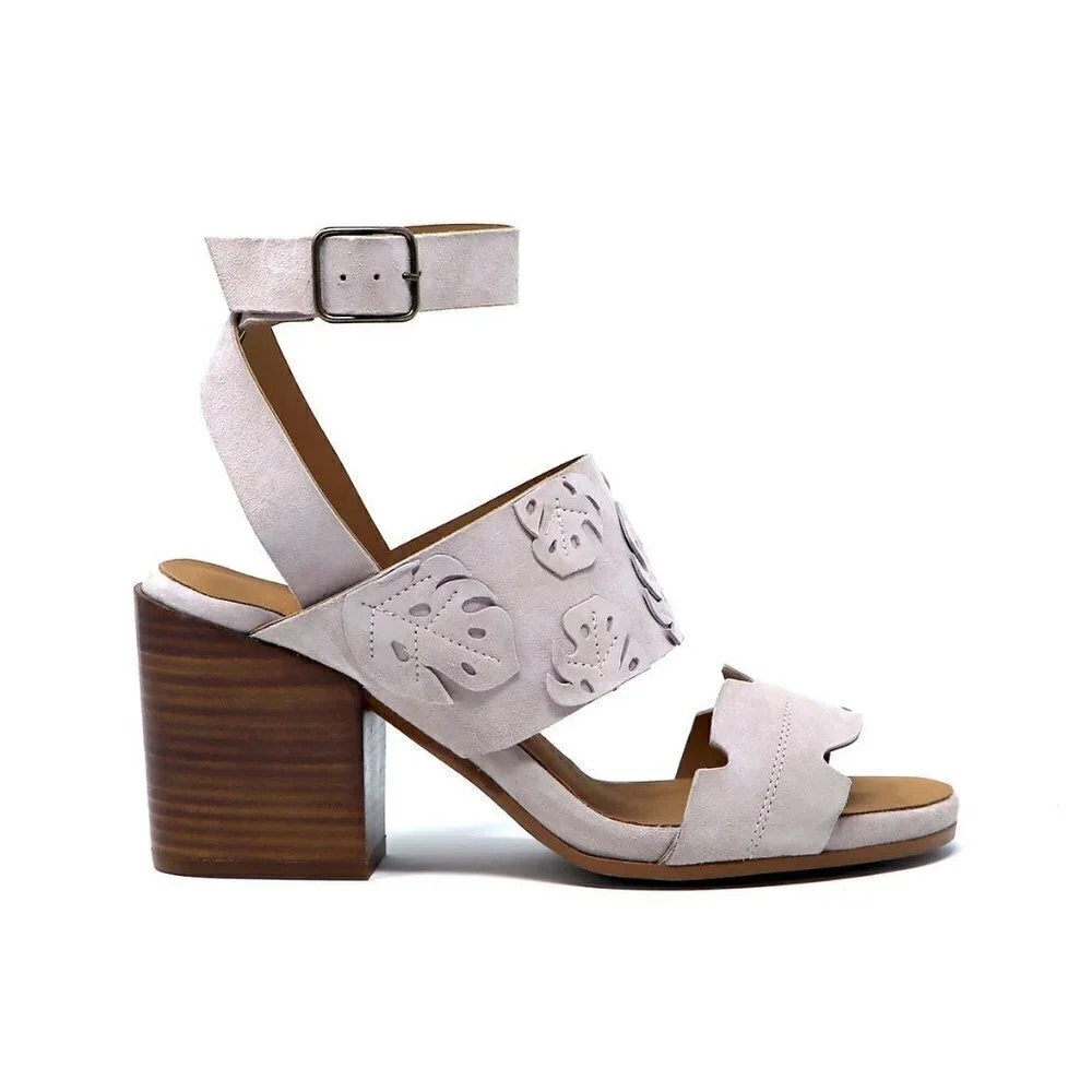 Sylven NY Botanica Suede Leather Sandal w Buckled Ankle Strap pale lilac